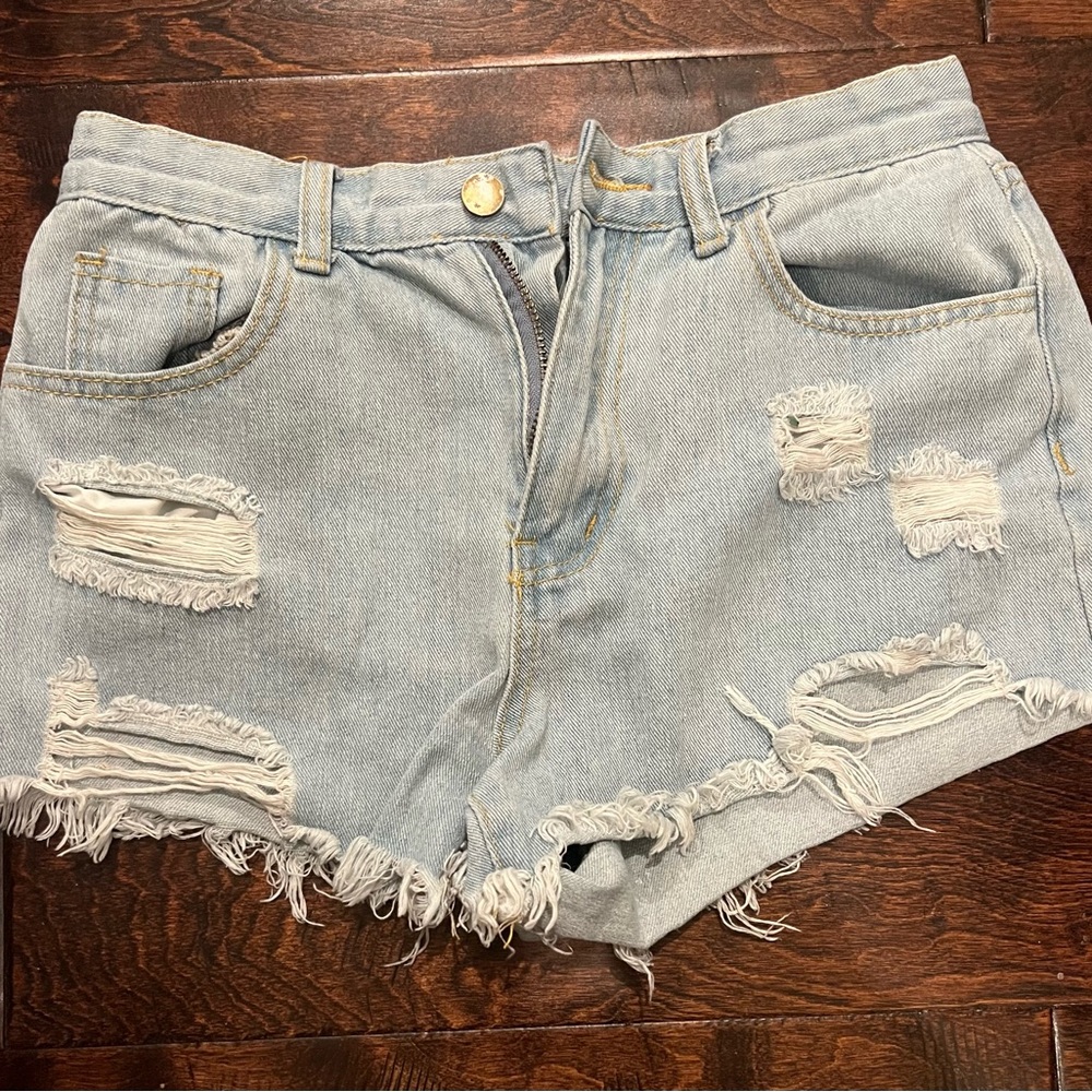 SHEIN Light Blue Ripped Jean Shorts